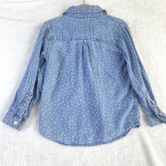 Rails Mini‎ Shirt Girls' Sz 4-5 Y Hearts Chambray Long Sleeve Button Up - Picture 2 of 8